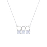 Asfour Crystal Chain Necklace With Three Zircon Square Design In 925 Sterling Silver-ND0445